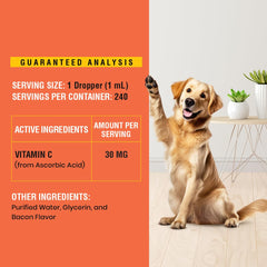 Easy-to-administer Vitamin C liquid for dogs with bacon flavor