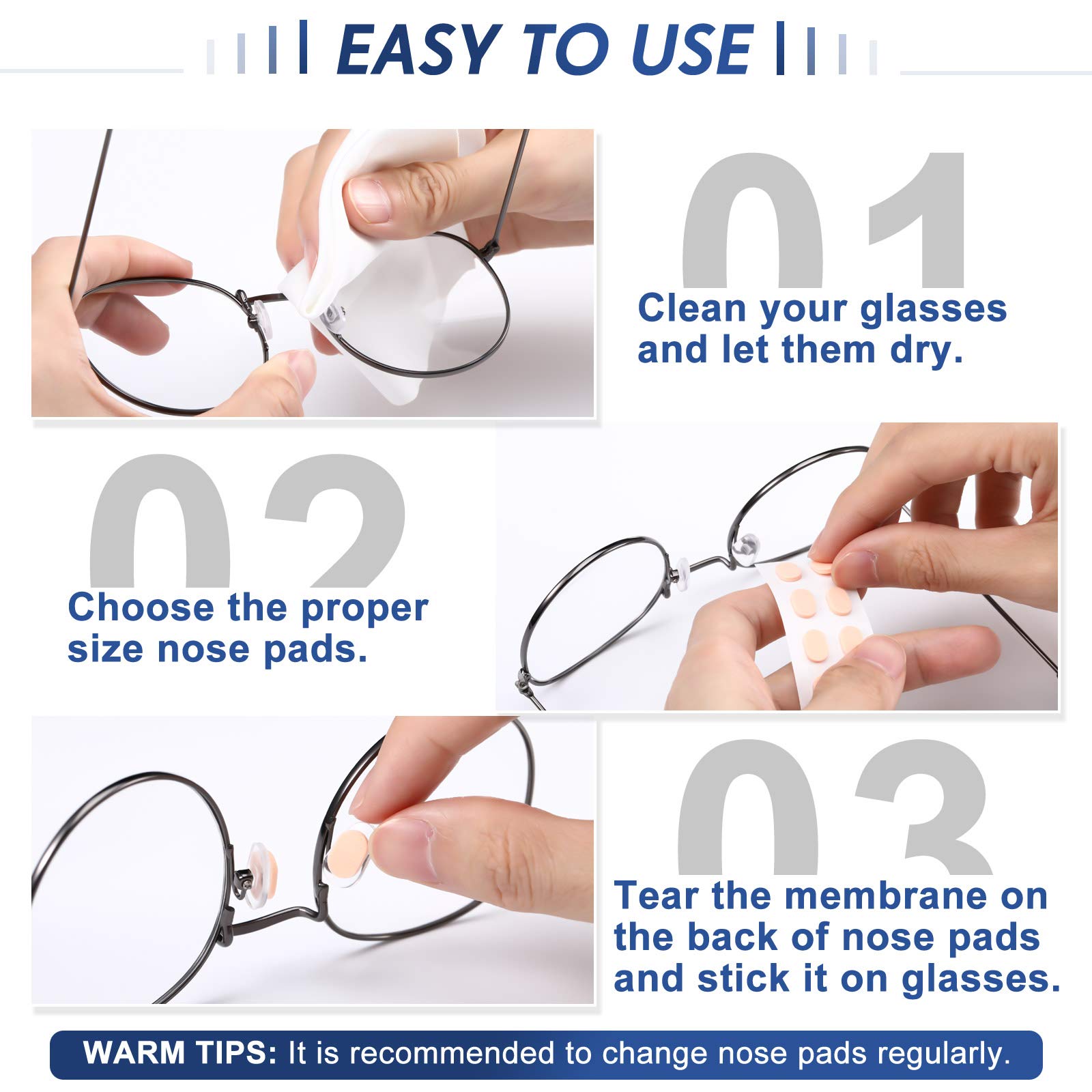 Diagram showing easy application of nose pads