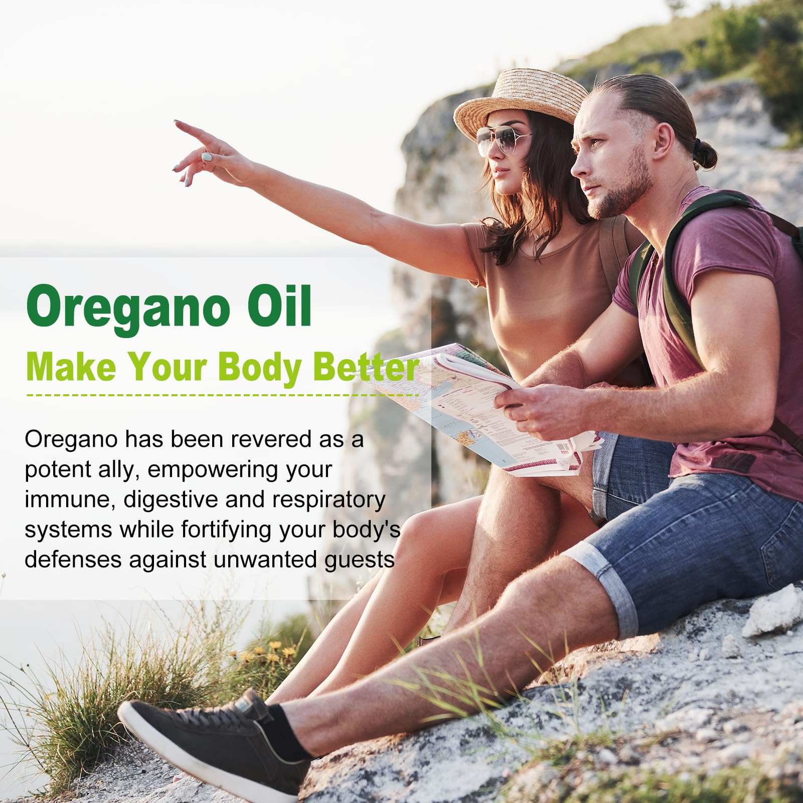 Close-up of smooth, easy-to-swallow oregano and black seed softgels