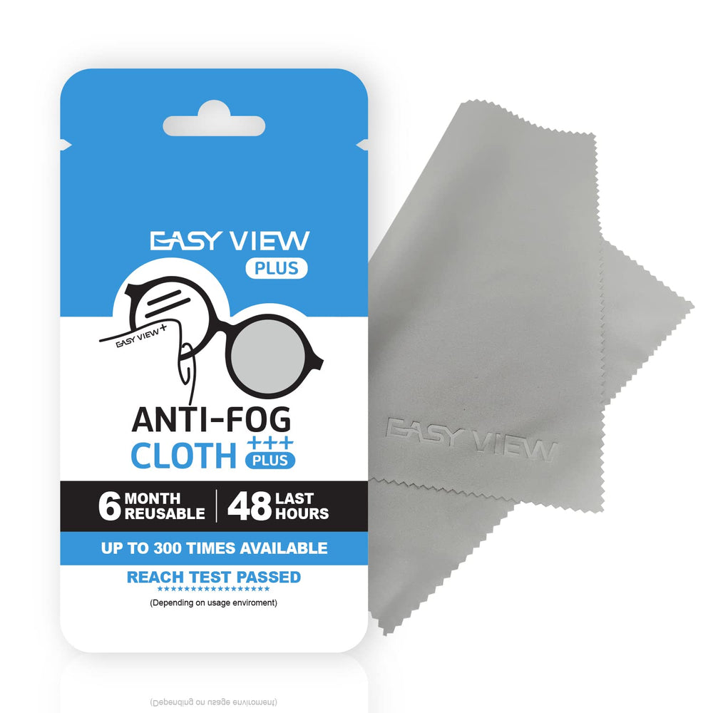 EASY VIEW+ anti-fog microfiber cloth on glasses
