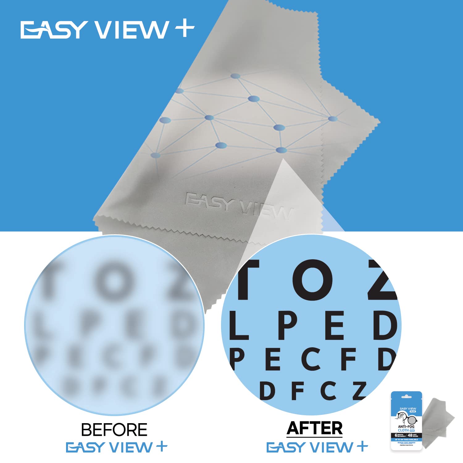 Hand using EASY VIEW+ anti-fog cloth for long-lasting anti-fog protection