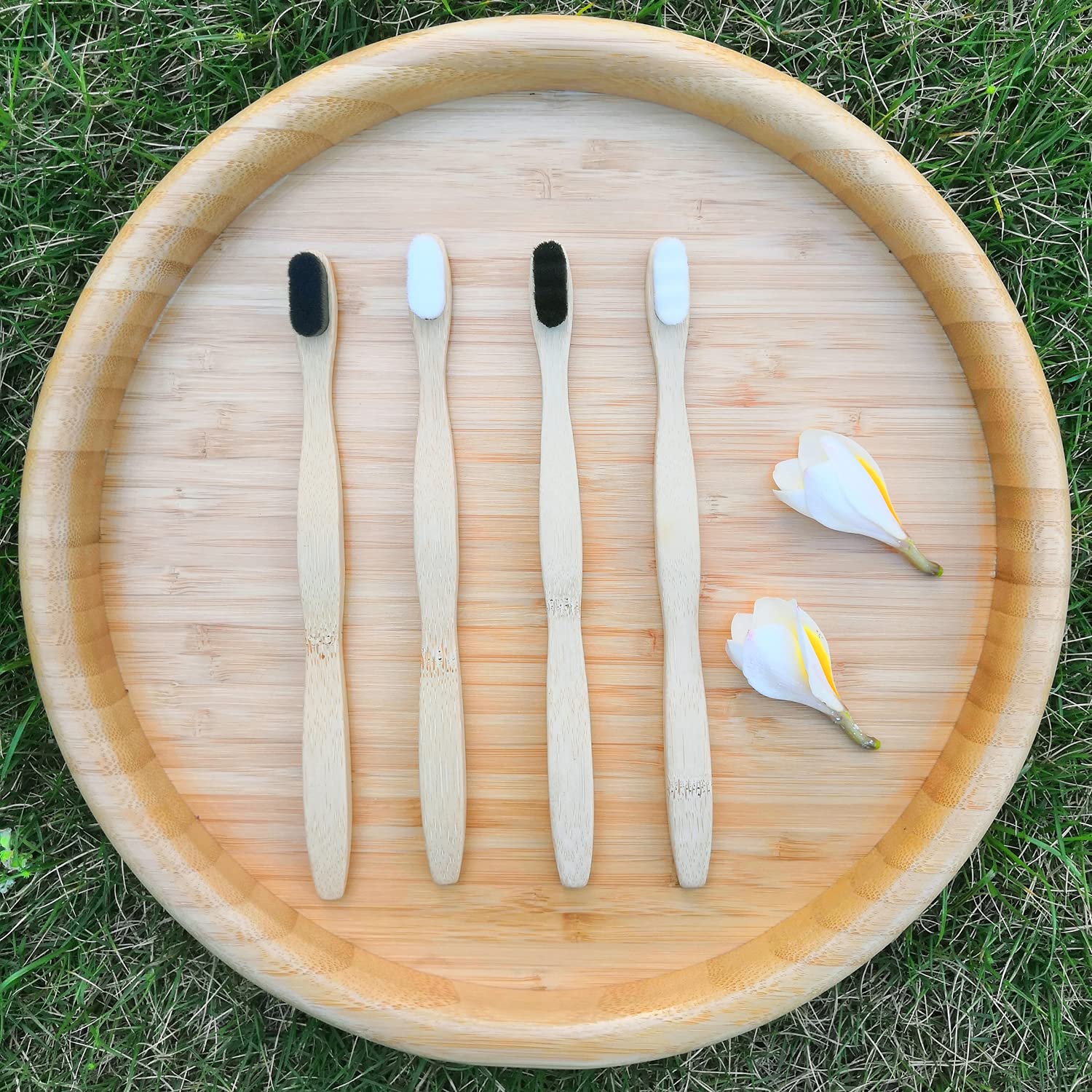 Gentle cleaning for sensitive gums with bamboo toothbrush