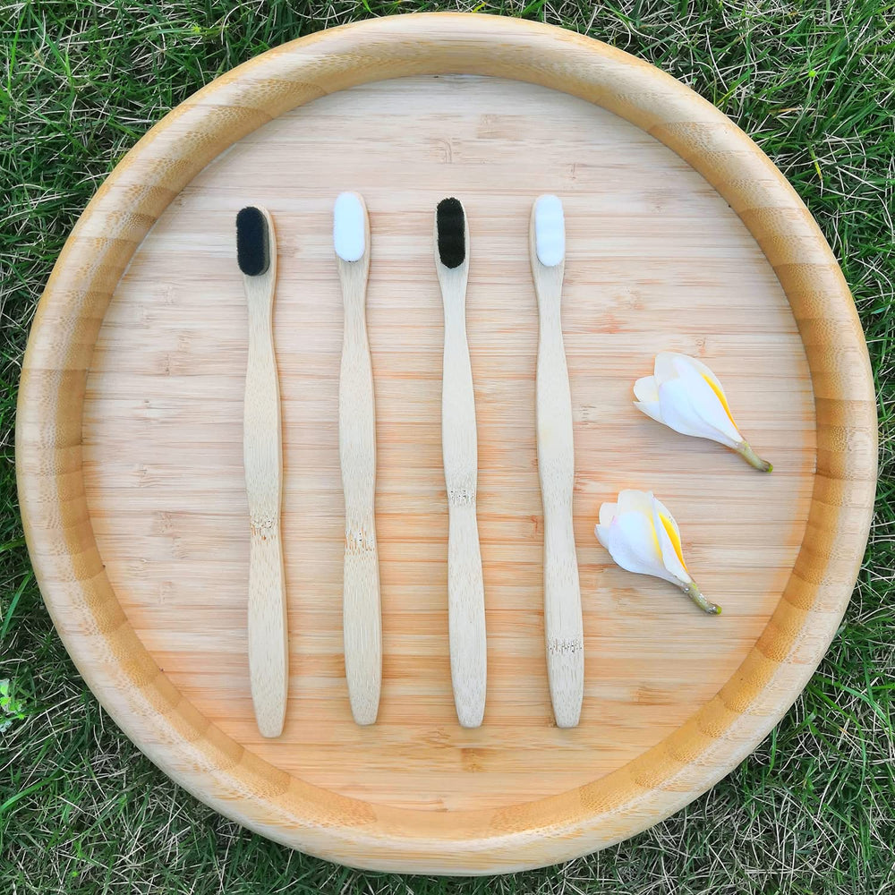 Gentle cleaning for sensitive gums with bamboo toothbrush