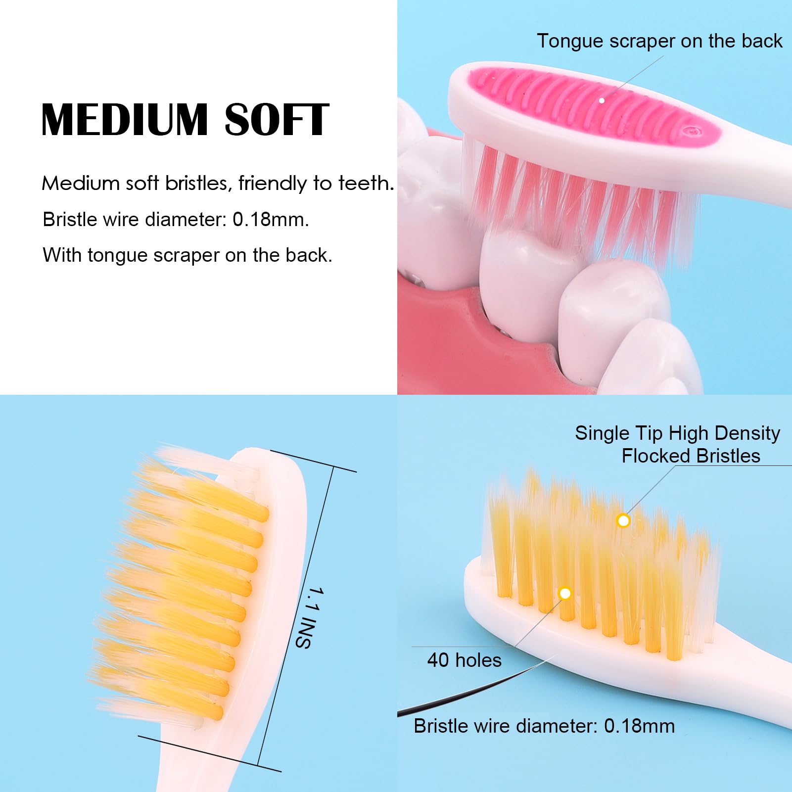 Medium-soft bristles for effective cleaning without damage