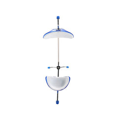 Blue adjustable facemask front view with elastics