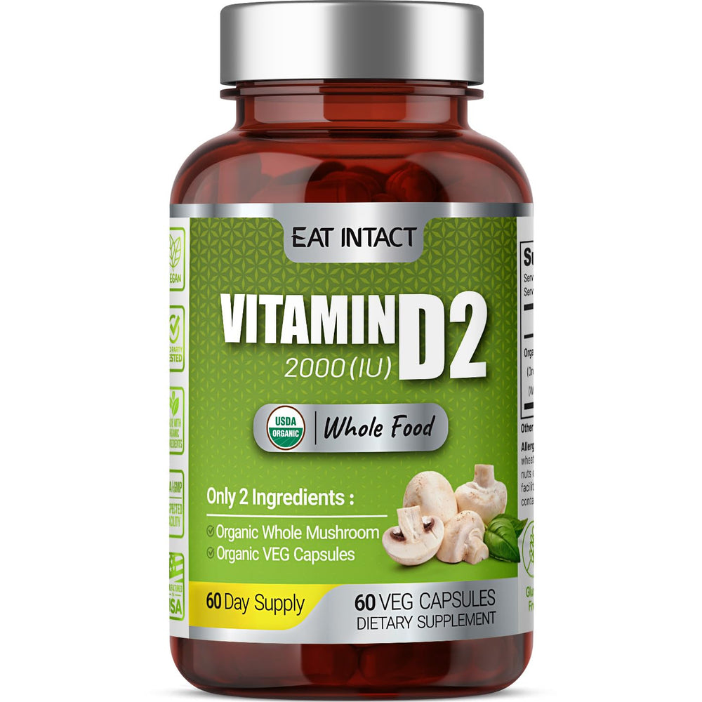 Organic whole mushroom powder used in vegan Vitamin D 2000 IU.
