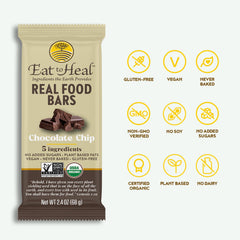 EatToHeal bar texture slow-motion shows chewy gluten-free oats with cacao nibs.