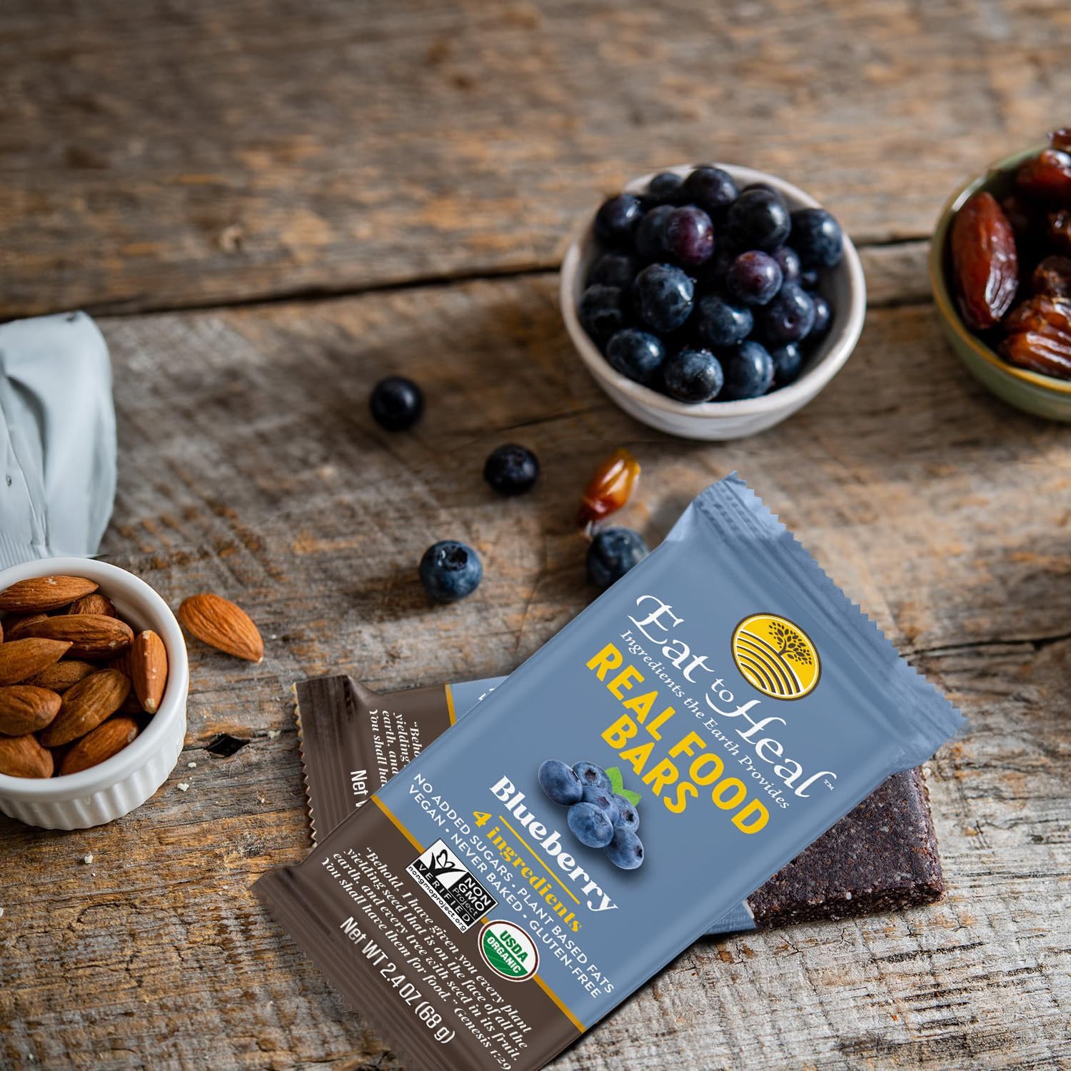 EatToHeal Blueberry Real Food Bar unbaked preserves natural flavor and nutrients.