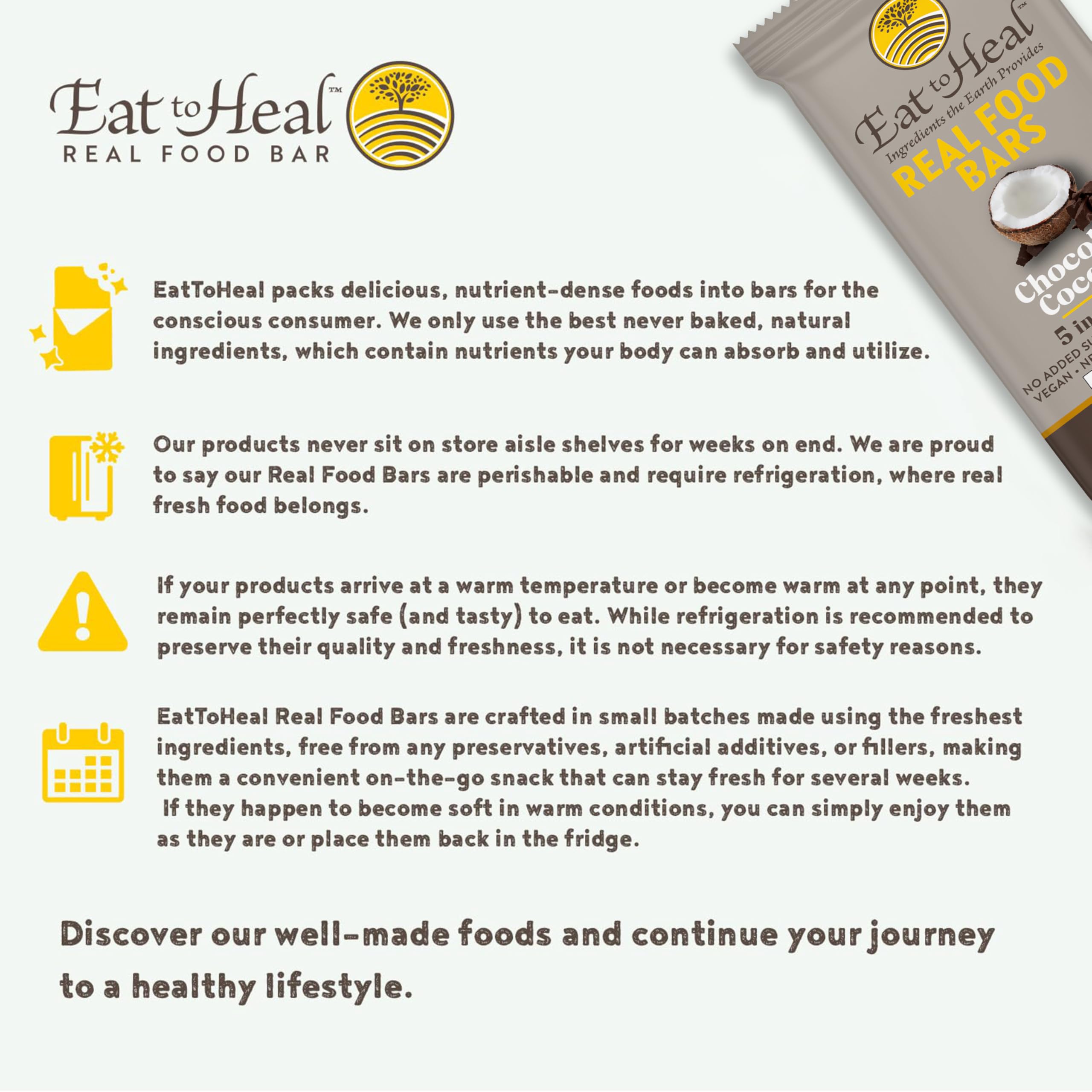 EatToHeal chocolate coconut bar on-the-go demonstrates portable plant-based protein.