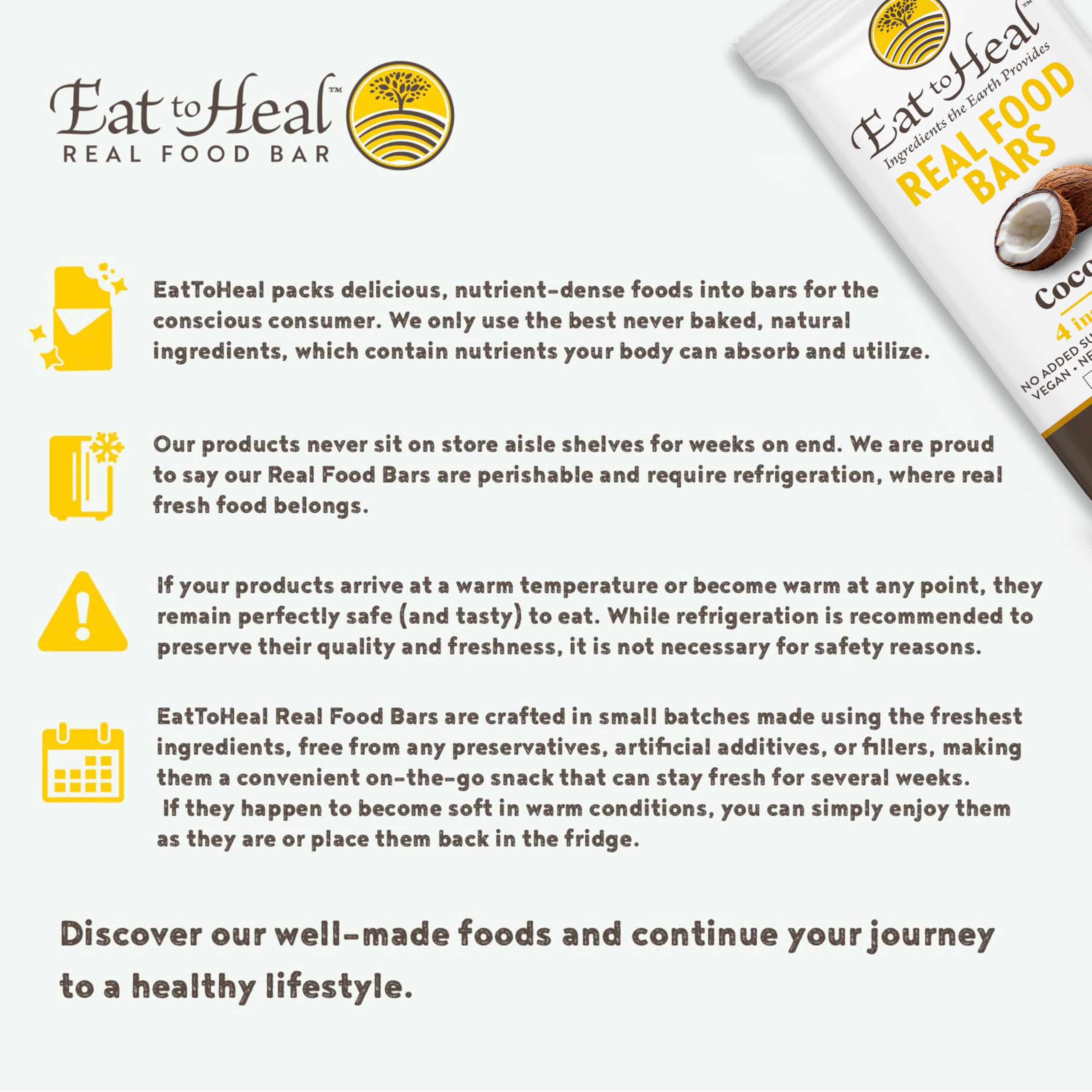 EatToHeal coconut bar on a snack plate suggests gluten-free plant-based option