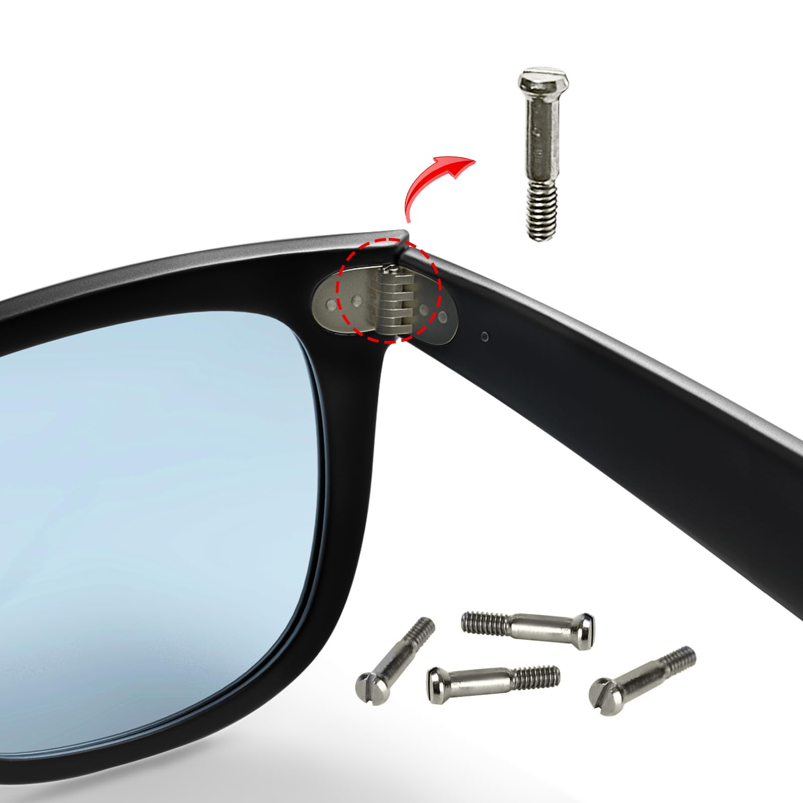 Close-up of Wayfarer hinge screws included in the kit
