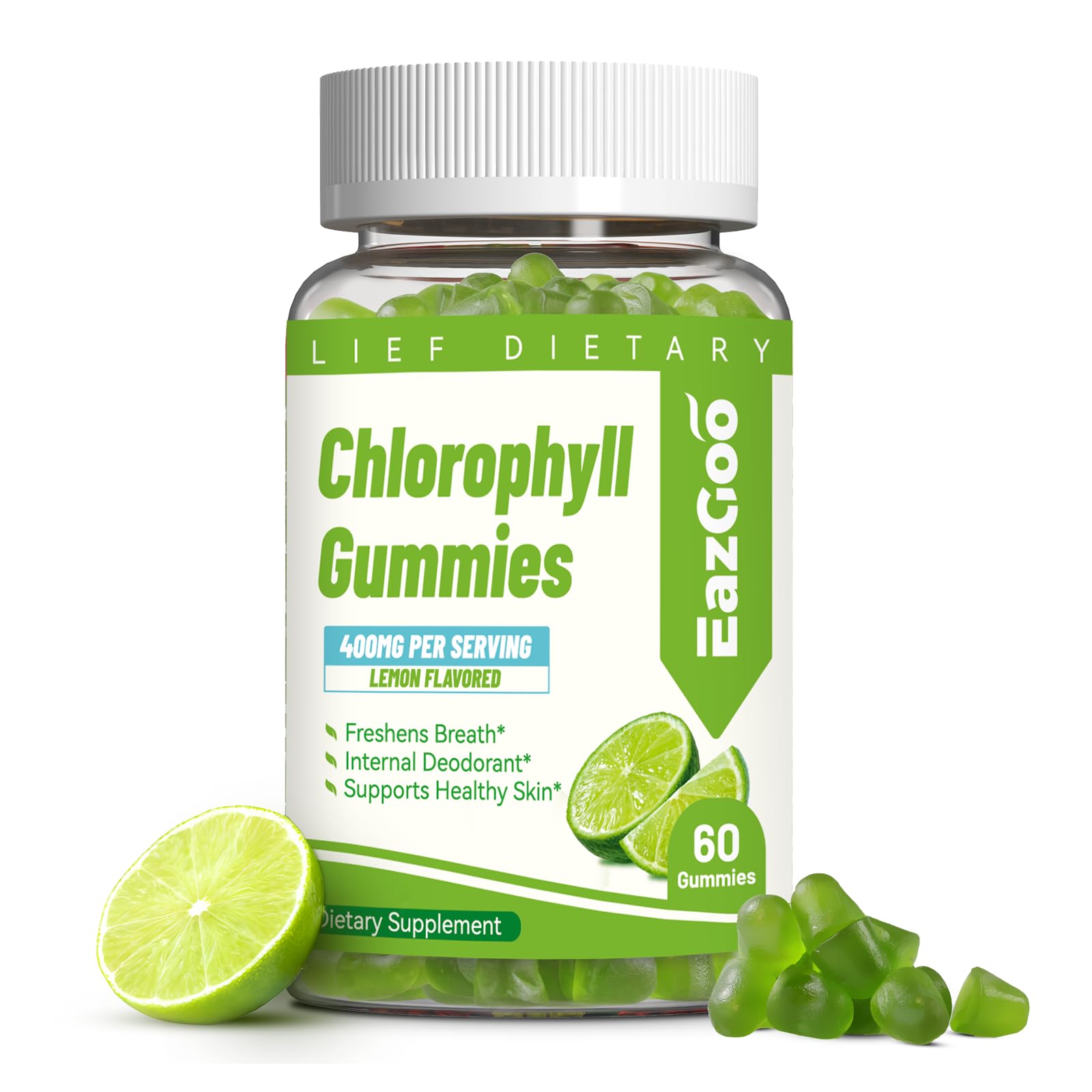 EAZGOO Chlorophyll Gummies Lemon bottle front view