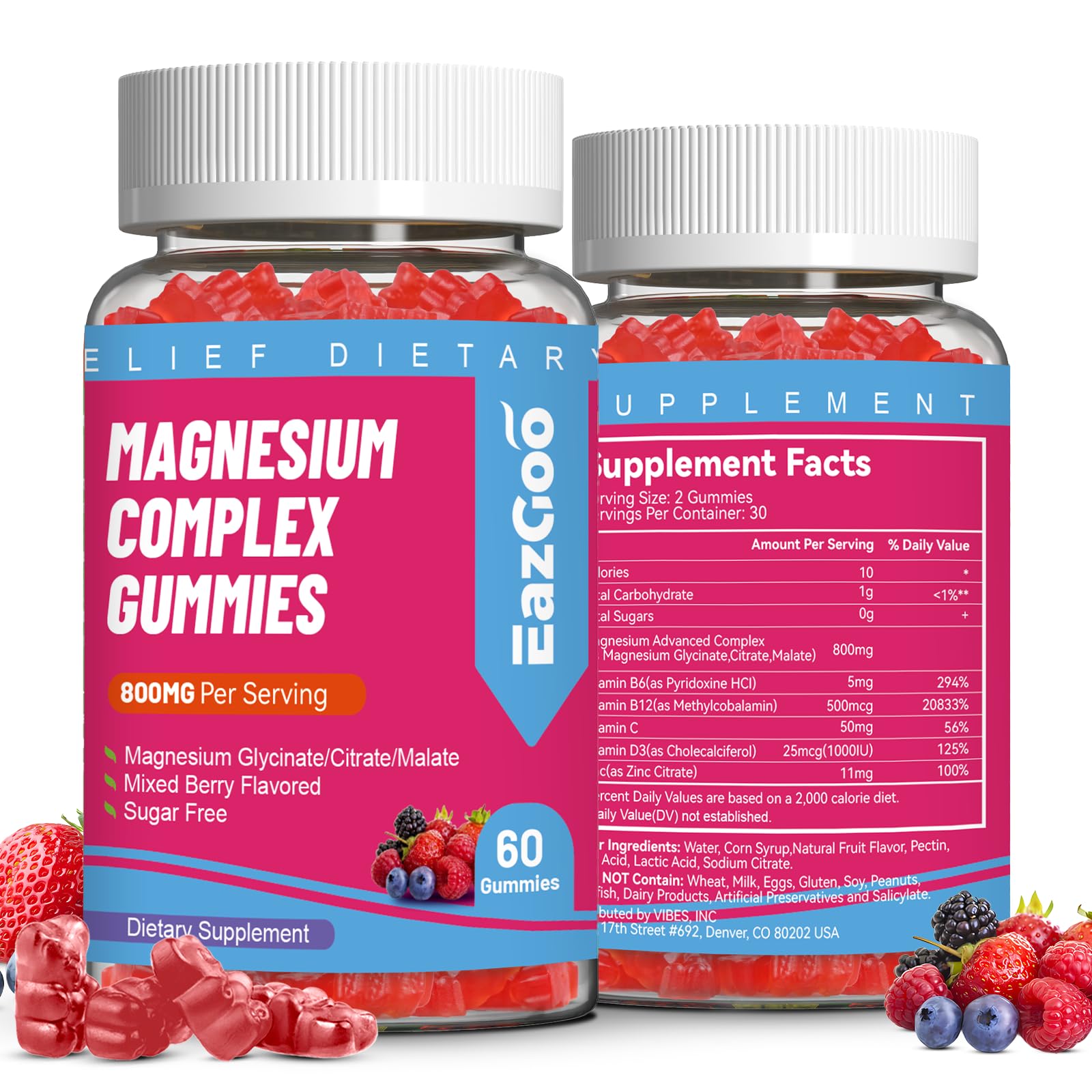 Bottle of EAZGOO Magnesium Gummies 800mg