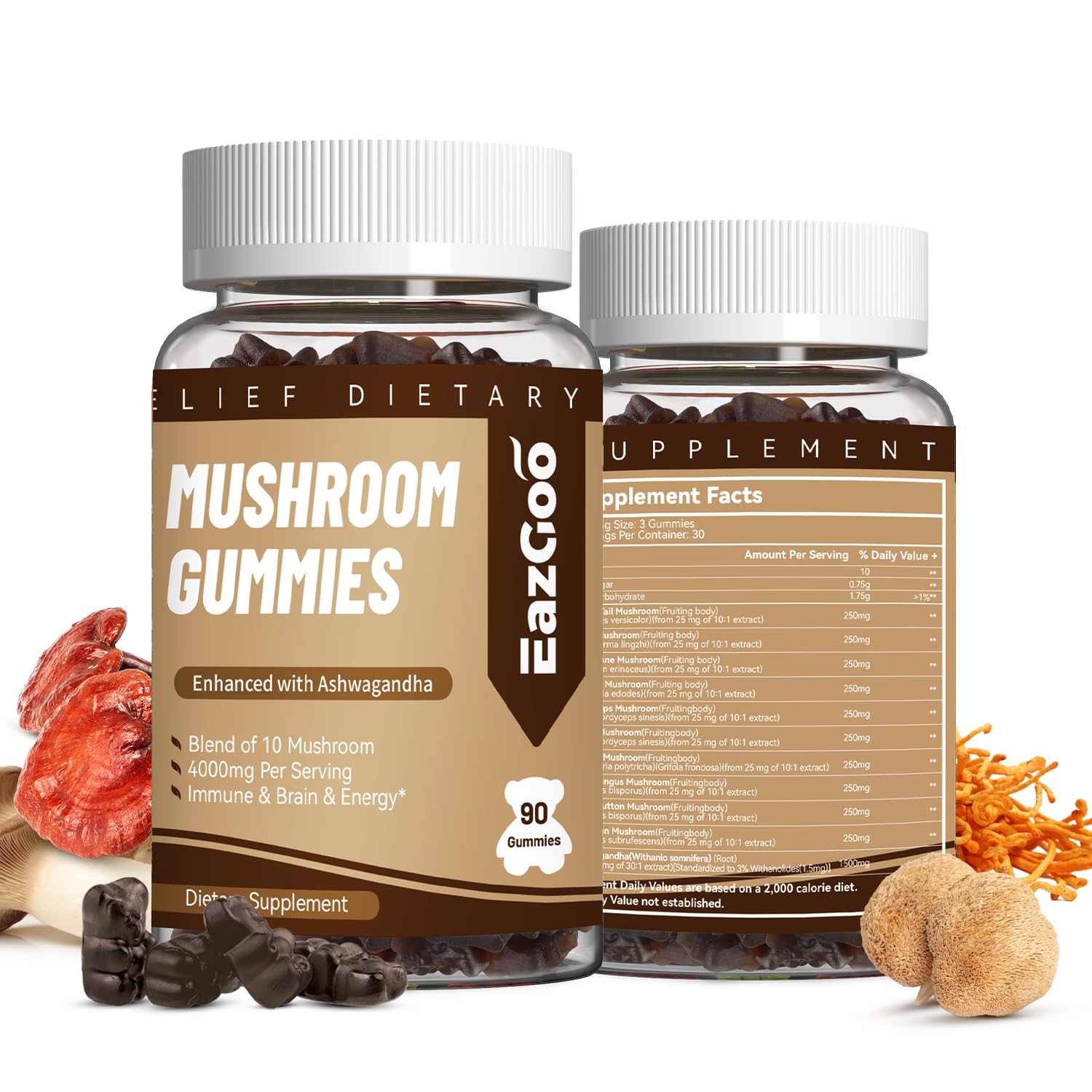 EAZGOO Mushroom Gummies bottle on white background
