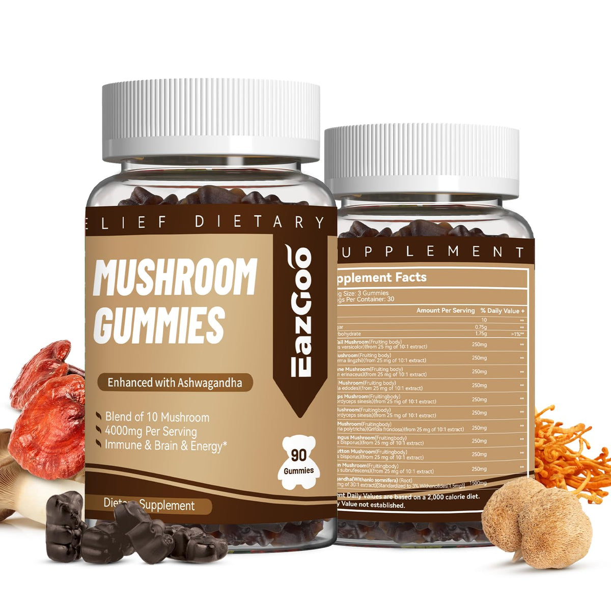 EAZGOO Mushroom Gummies bottle on white background