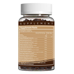 Close-up of EAZGOO gummies showing mushroom blend ingredients