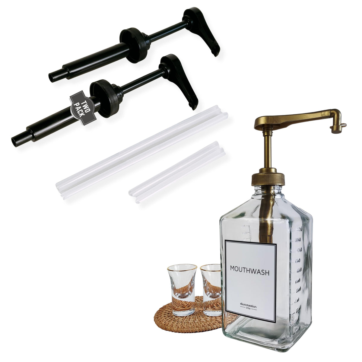 Gold-pump mouthwash dispenser by eBun