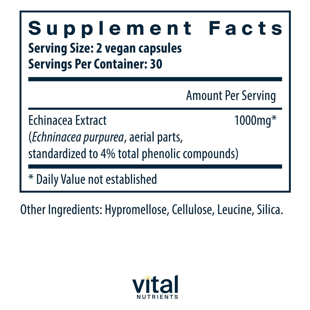 Two vegan capsules of Echinacea Extract 1000mg