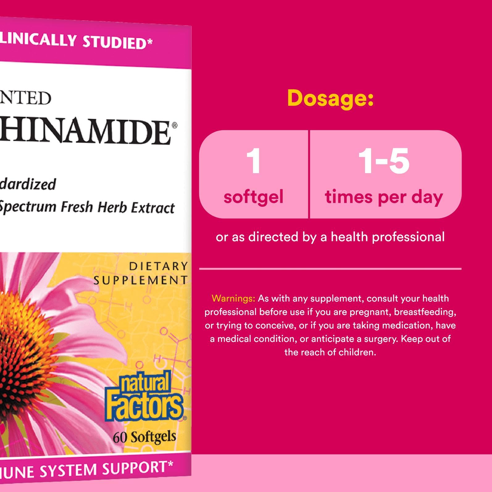 Close-up of Echinamide echinacea organic clinical formula label