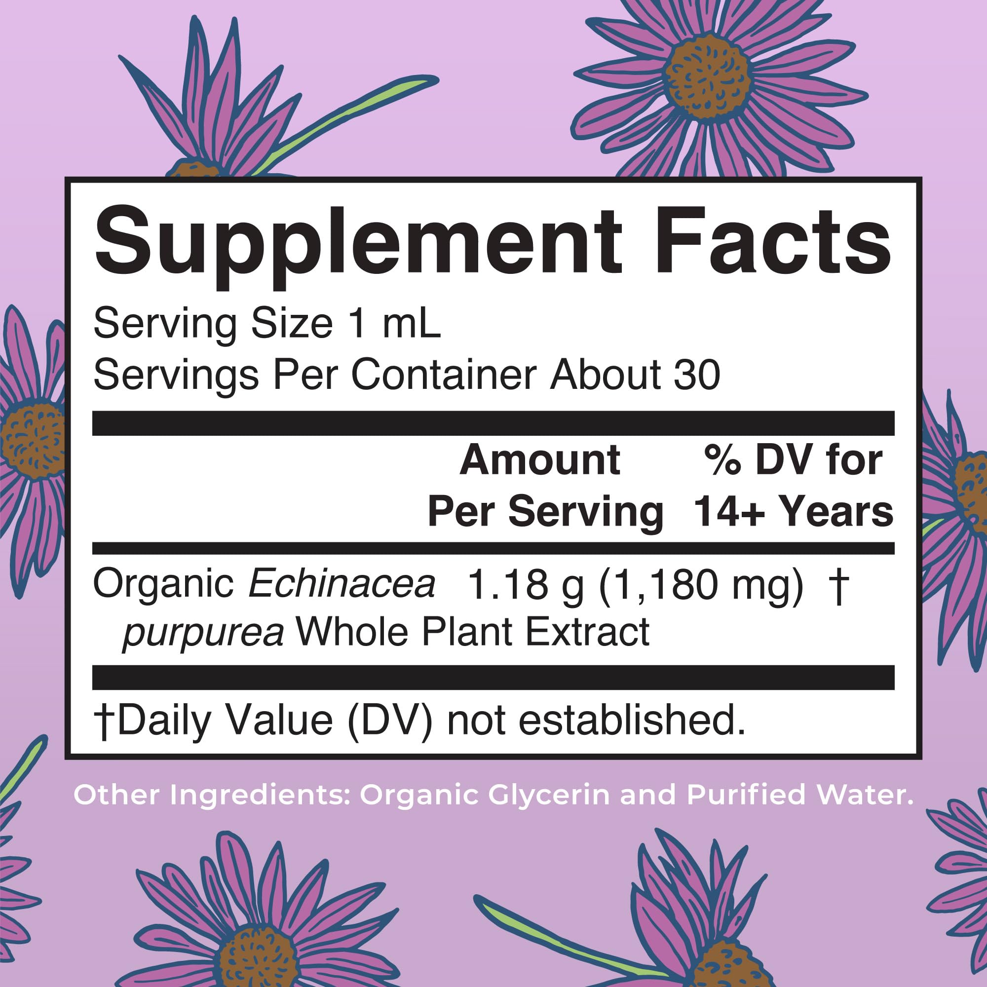 Organic Echinacea Purpurea liquid drops bottle label