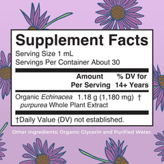 Organic Echinacea Purpurea liquid drops bottle label