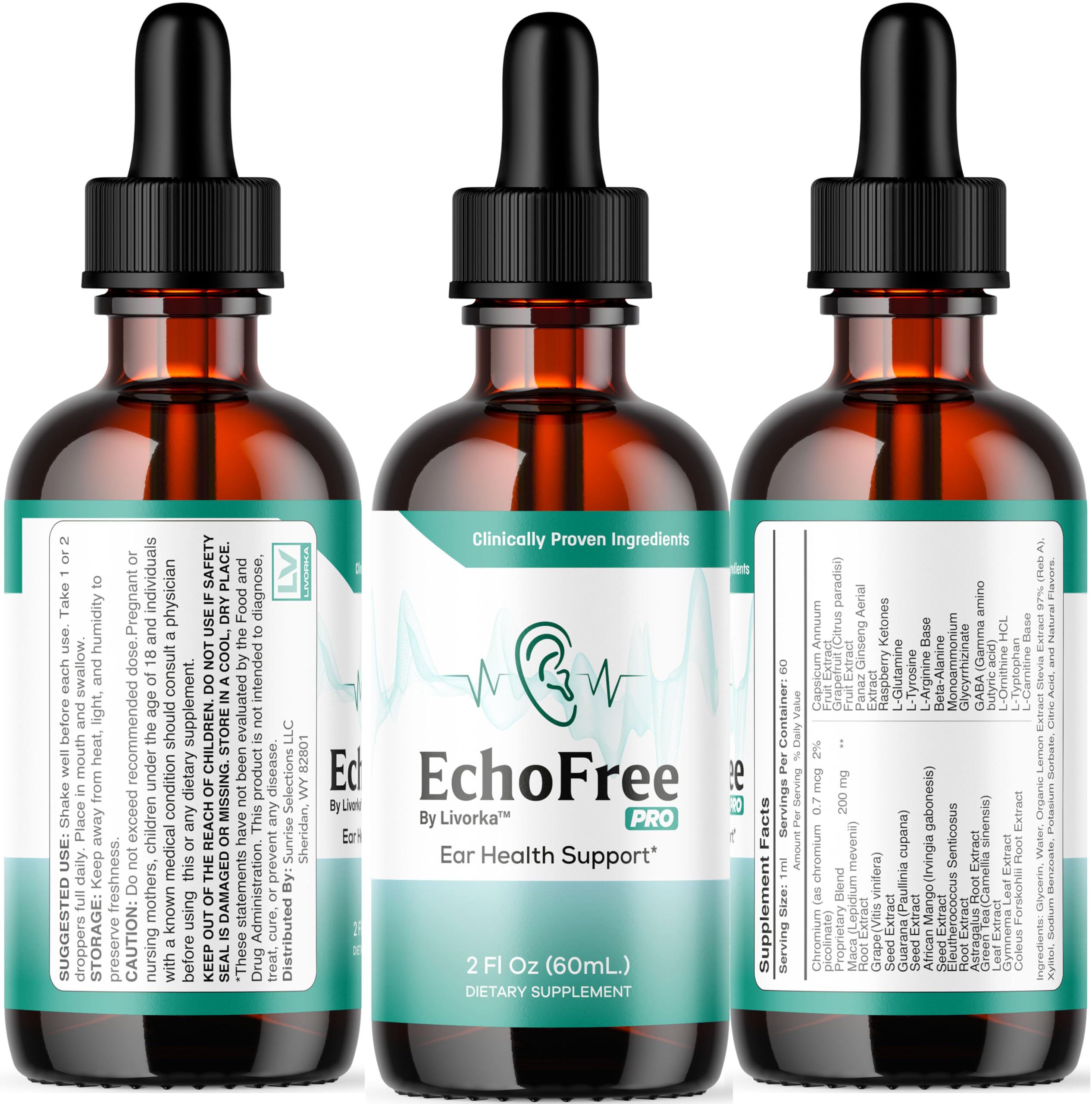 Natural ingredients concept with EchoFree Drops and leaves