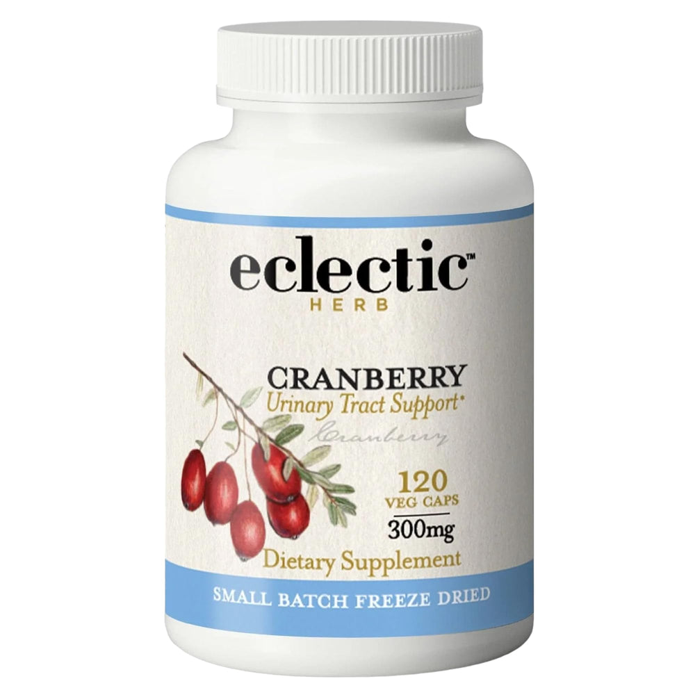 Eclectic Herb Cranberry Capsules bottle label with Organic Non-GMO Vegan claim