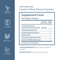 Close-up of product label for Lymphatic & Blood Cleanse