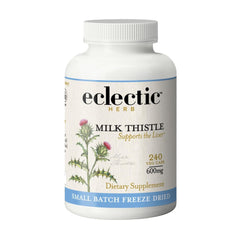 Eclectic Herb Milk Thistle capsules bottle label 600 mg, 240 count