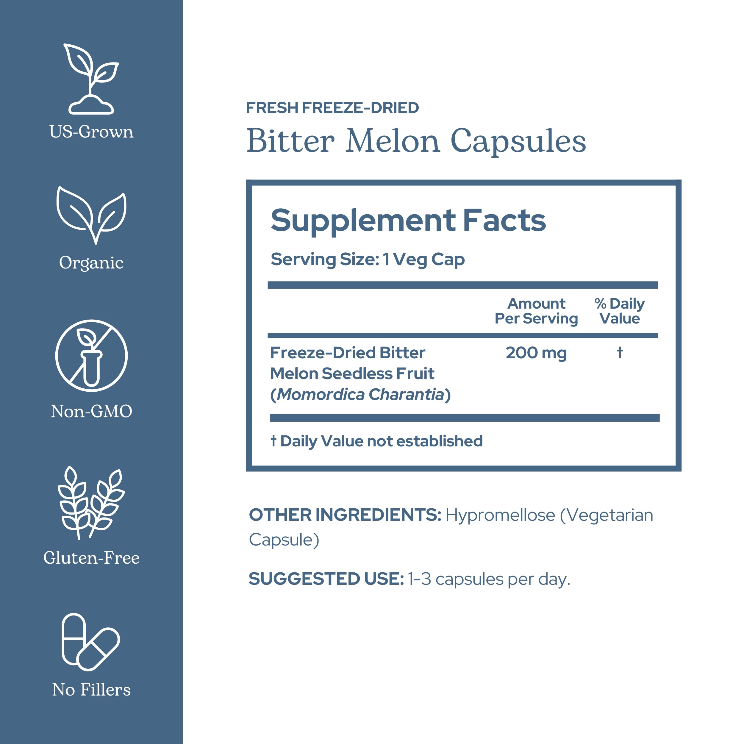 Close-up of bitter melon capsules for Eclectic Institute product