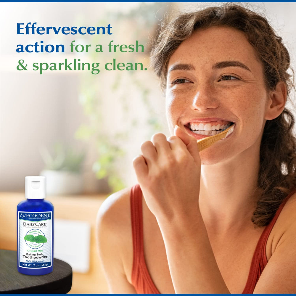 Six jars of Eco-Dent DailyCare tooth powder for daily use