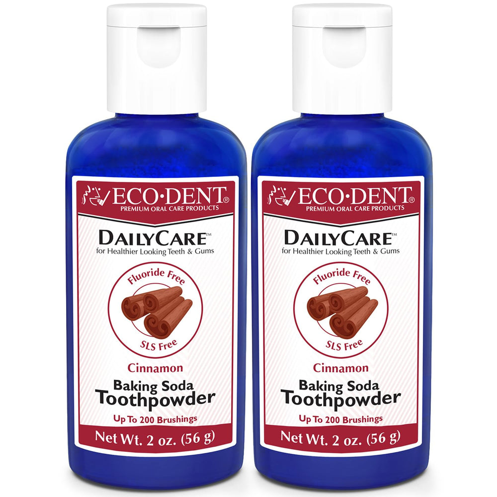 ECO-DENT DailyCare Cinnamon Toothpowder 2oz bottle in 2-pack (hero image)