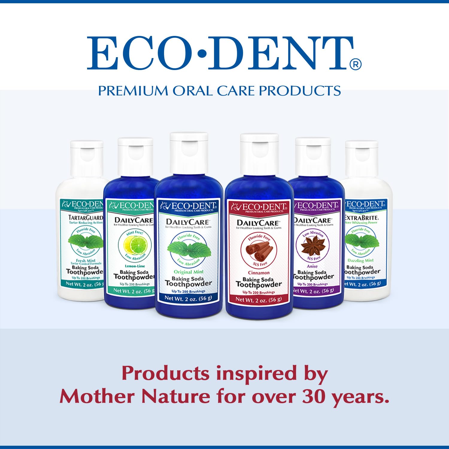 Product display showing nine Eco-Dent DailyCare images