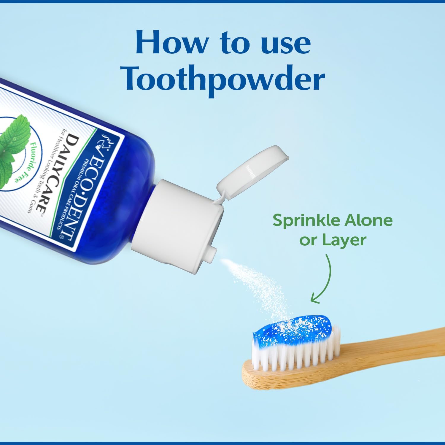 Effervescent action of Eco-Dent DailyCare Toothpowder being applied