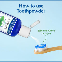 Effervescent action of Eco-Dent DailyCare Toothpowder being applied