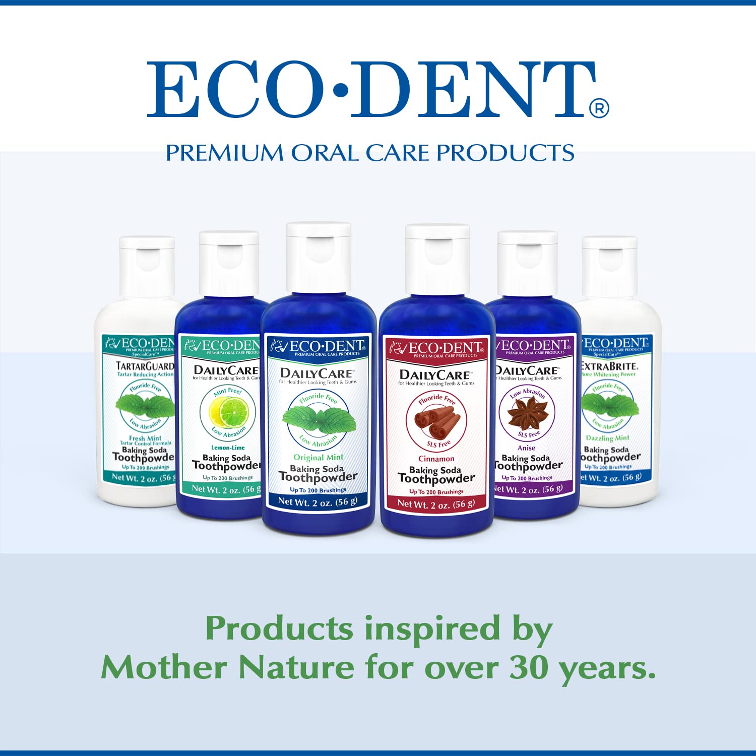 Label showing fluoride-free and SLS-free formulation on Eco-Dent DailyCare