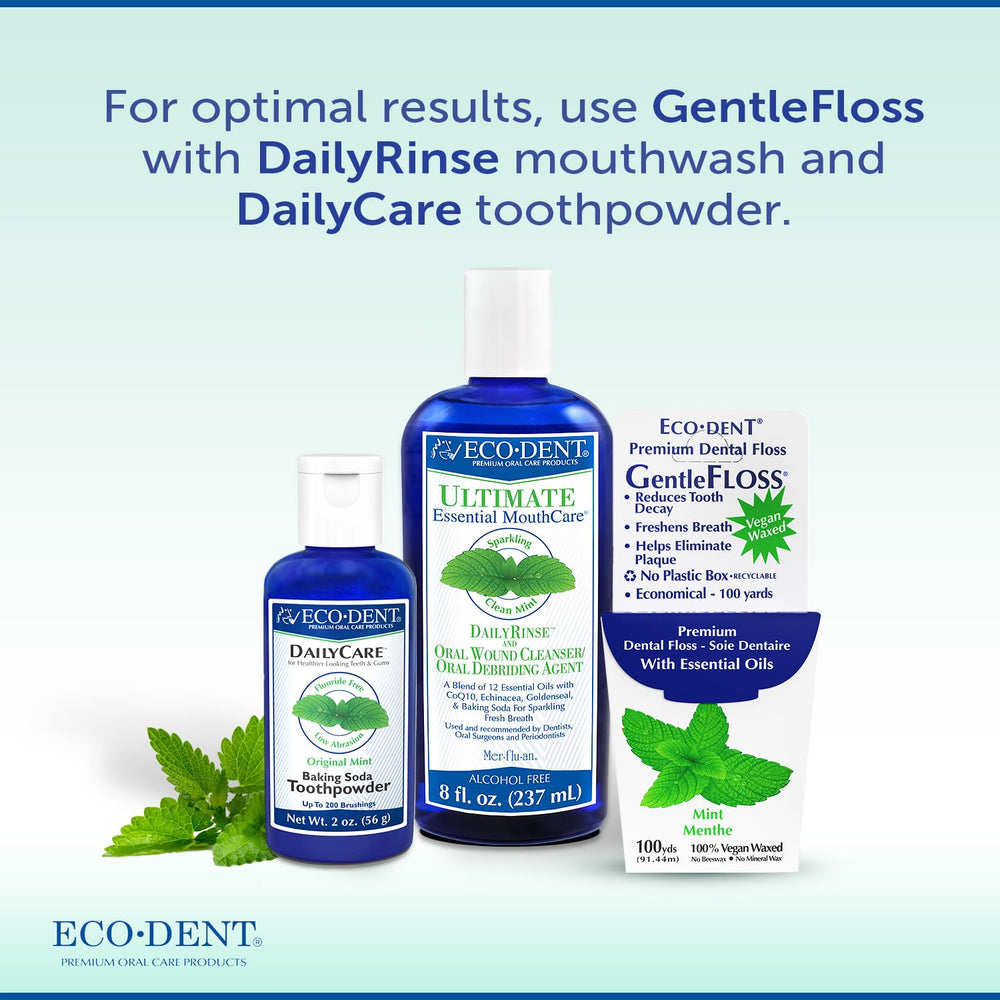 Using Eco-Dent GentleFloss dental floss on teeth
