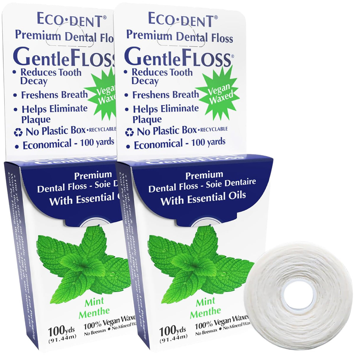 Eco-Dent GentleFloss Waxed Mint dental floss, 100 yards per pack