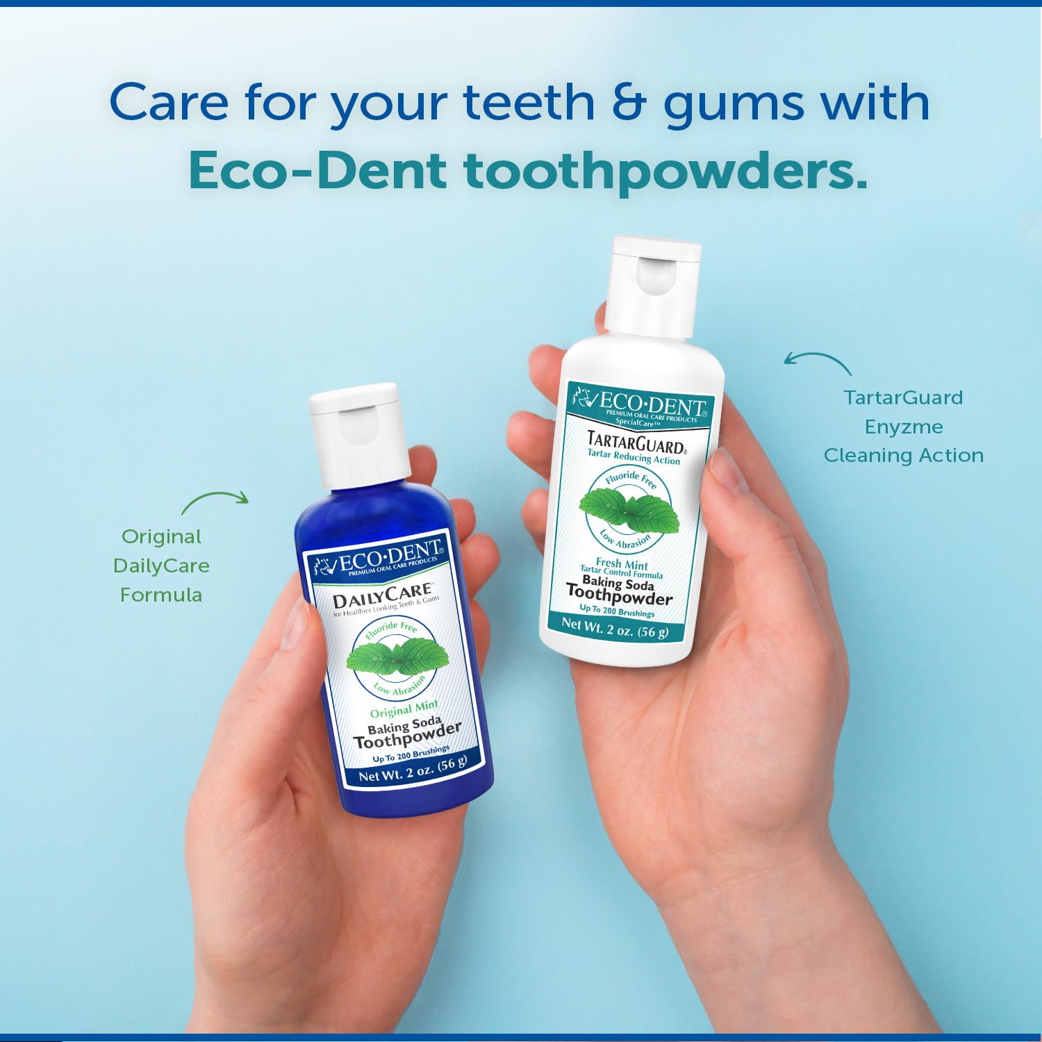 2 oz jar of Eco-Dent TartarGuard toothpowder beside a toothbrush