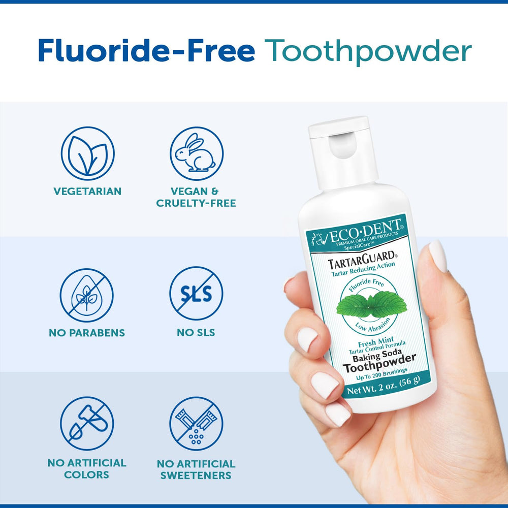 Travel-size TSA-approved tooth powder for easy carry