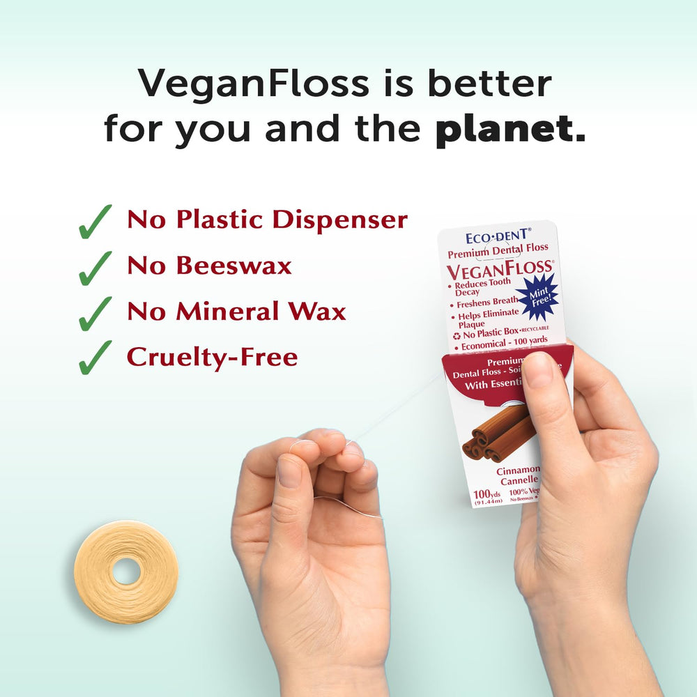 Six packs of Eco-Dent VeganFloss Cinnamon Waxed Floss