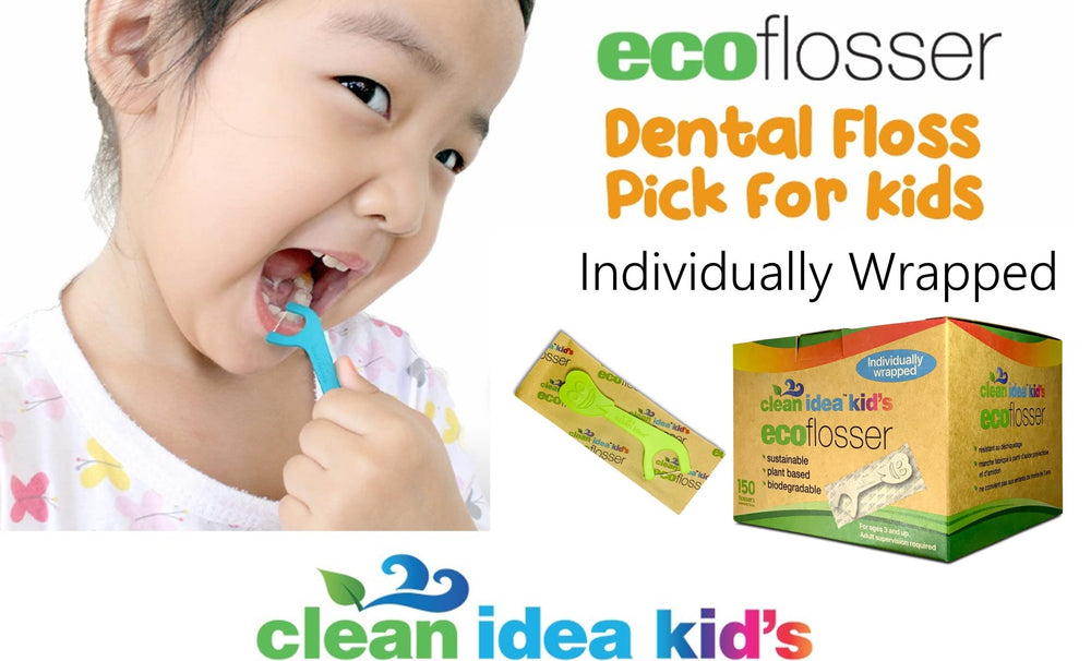 Kids EcoFlossers with ergonomic, easy-to-hold handle in assorted colors