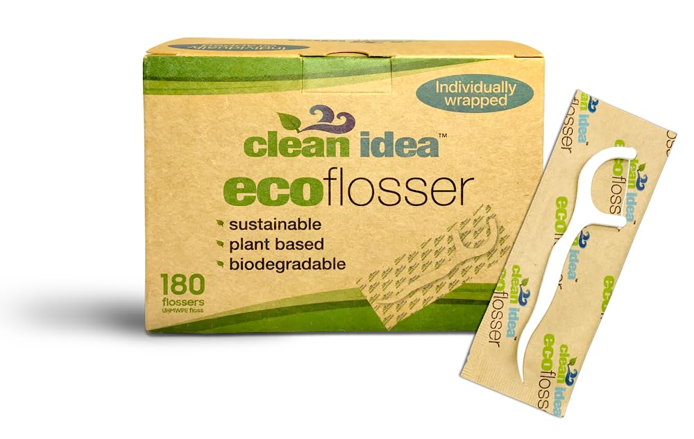 EcoFlossers 180ct individually wrapped dental floss picks with ergonomic handle