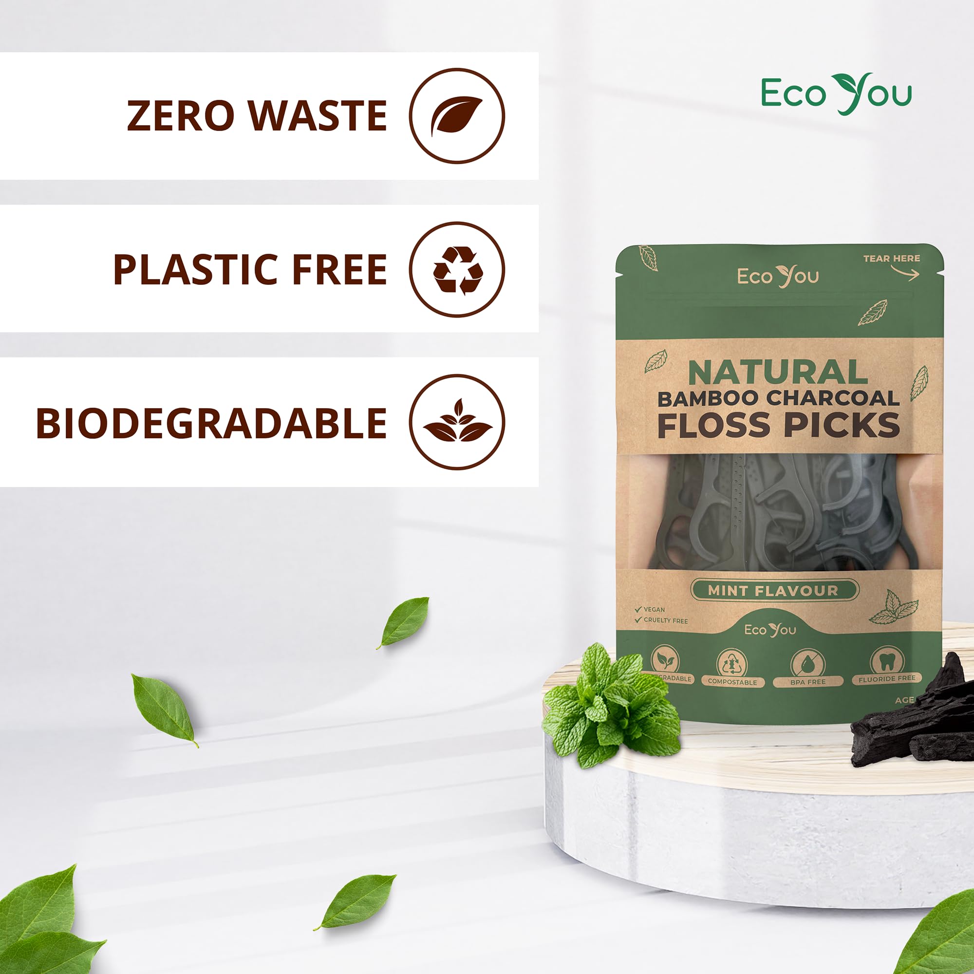 Recycled craft paper packaging for bamboo floss picks