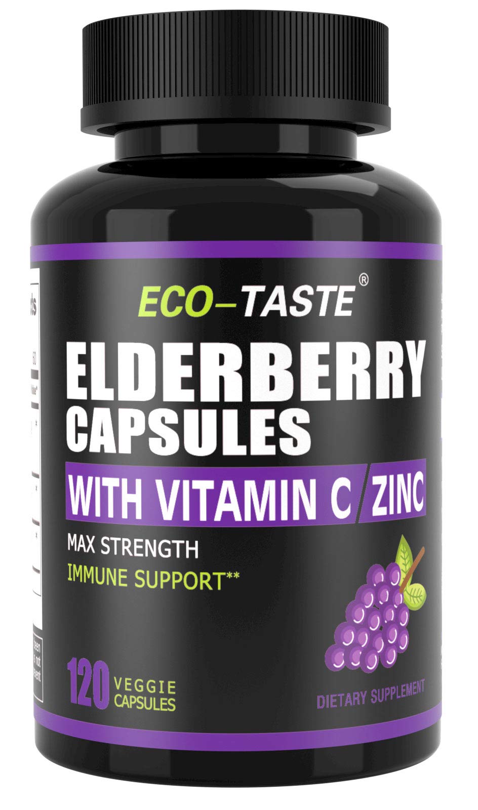 ECO-TASTE Elderberry Capsules bottle on white background
