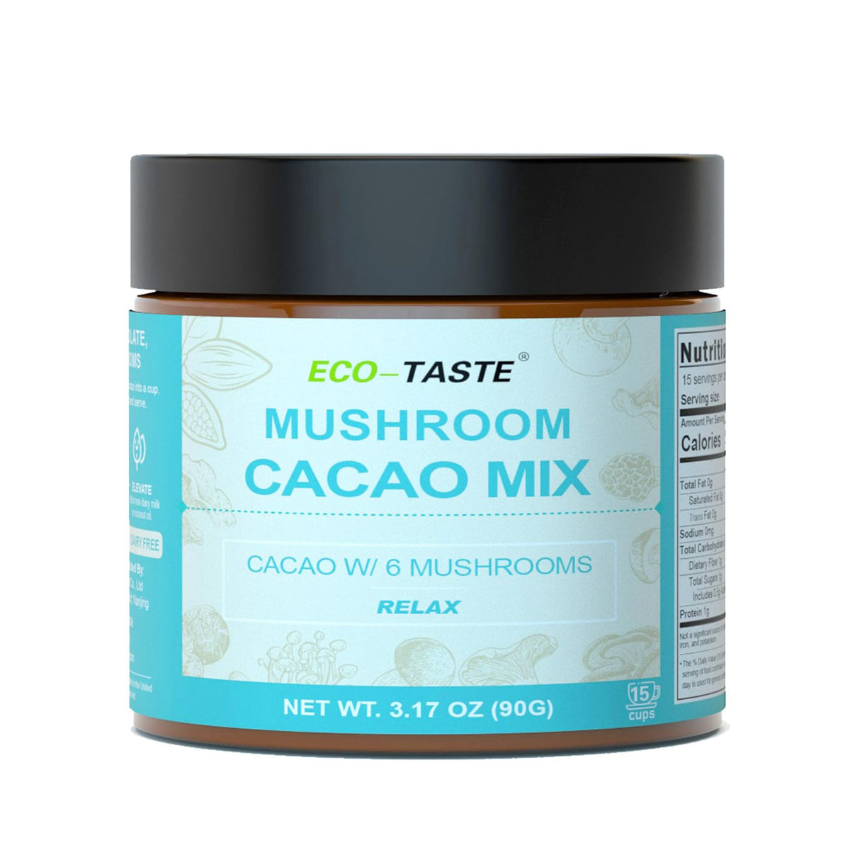 Product packaging for ECO-TASTE Mushroom Cacao Mix