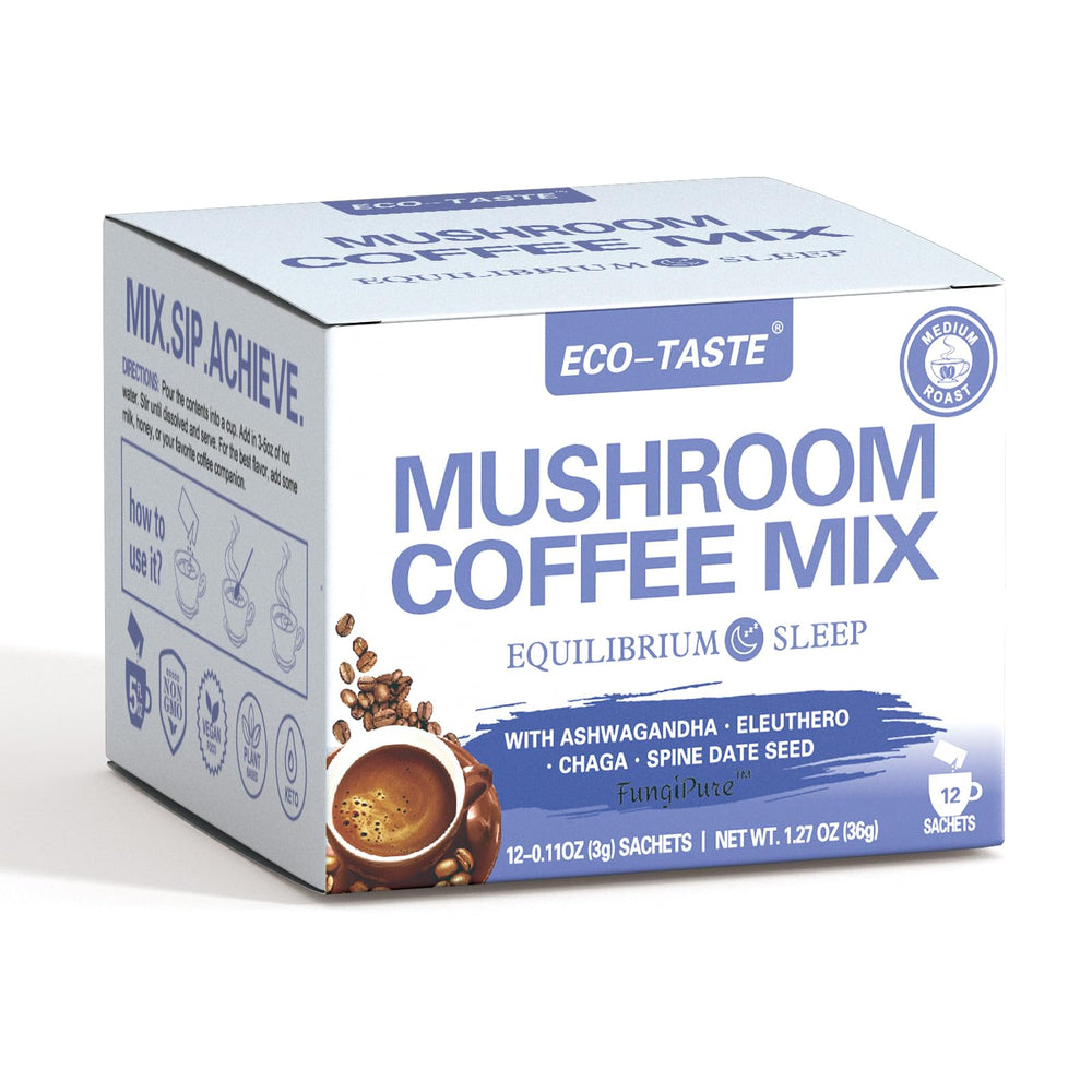 ECO-TASTE Mushroom Coffee Mix sachets balancing Ashwagandha and Eleuthero