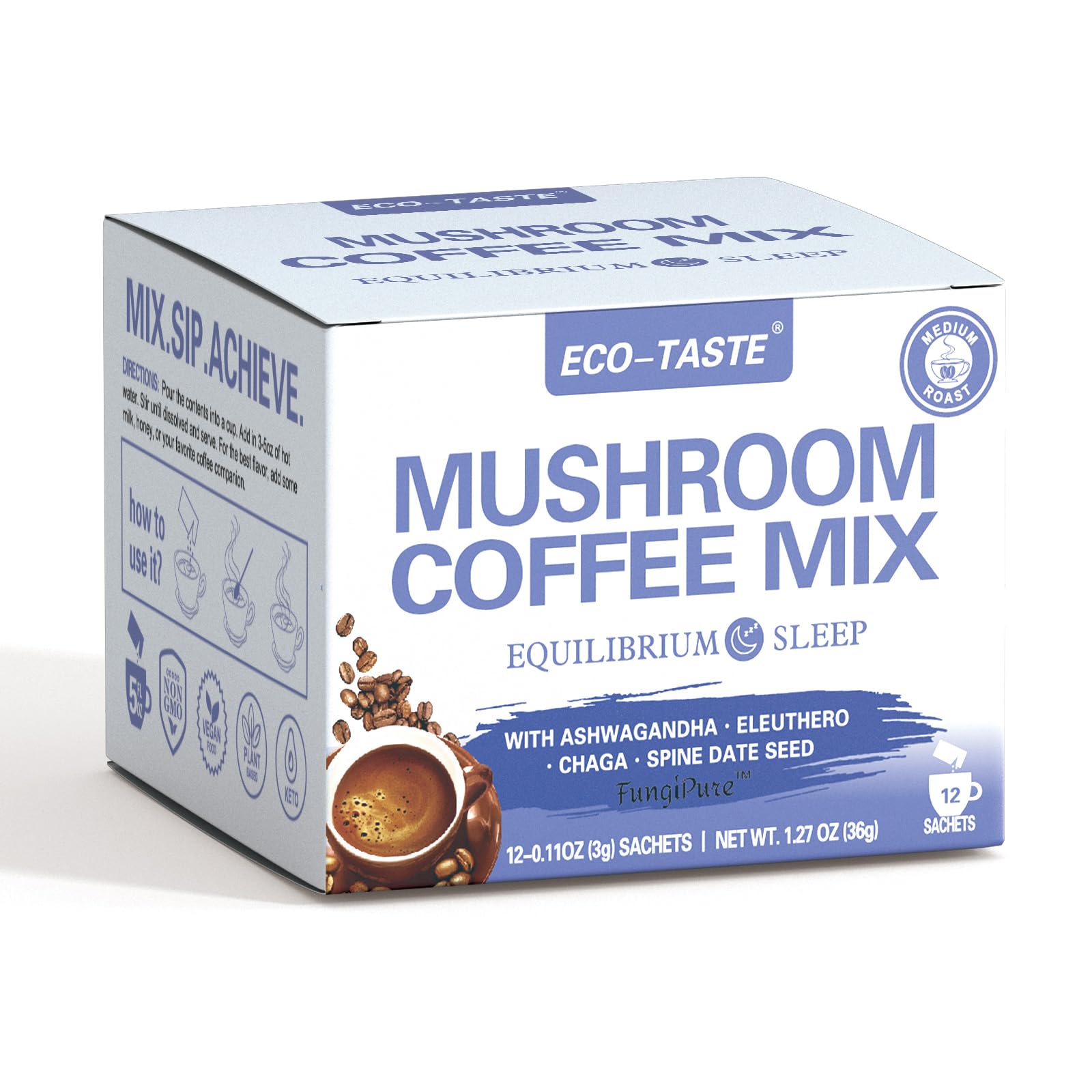 ECO-TASTE Mushroom Coffee Balance with Ashwagandha, Eleuthero, Chaga and Spine date seed sachets
