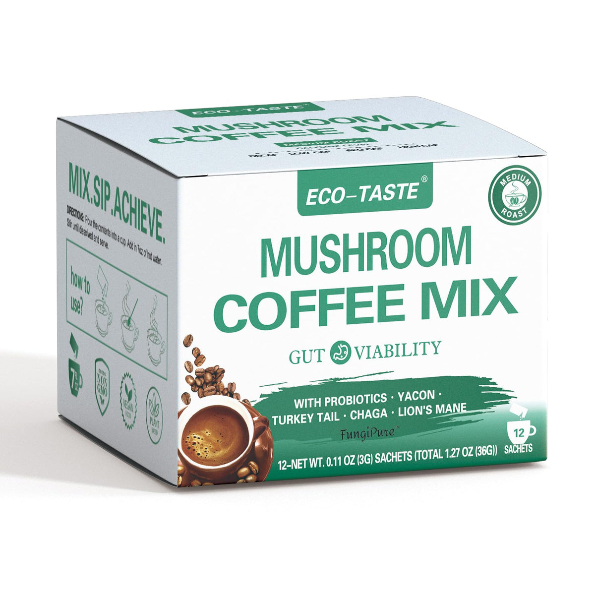 ECO-TASTE Mushroom Coffee Mix 12 Sachets pack shot