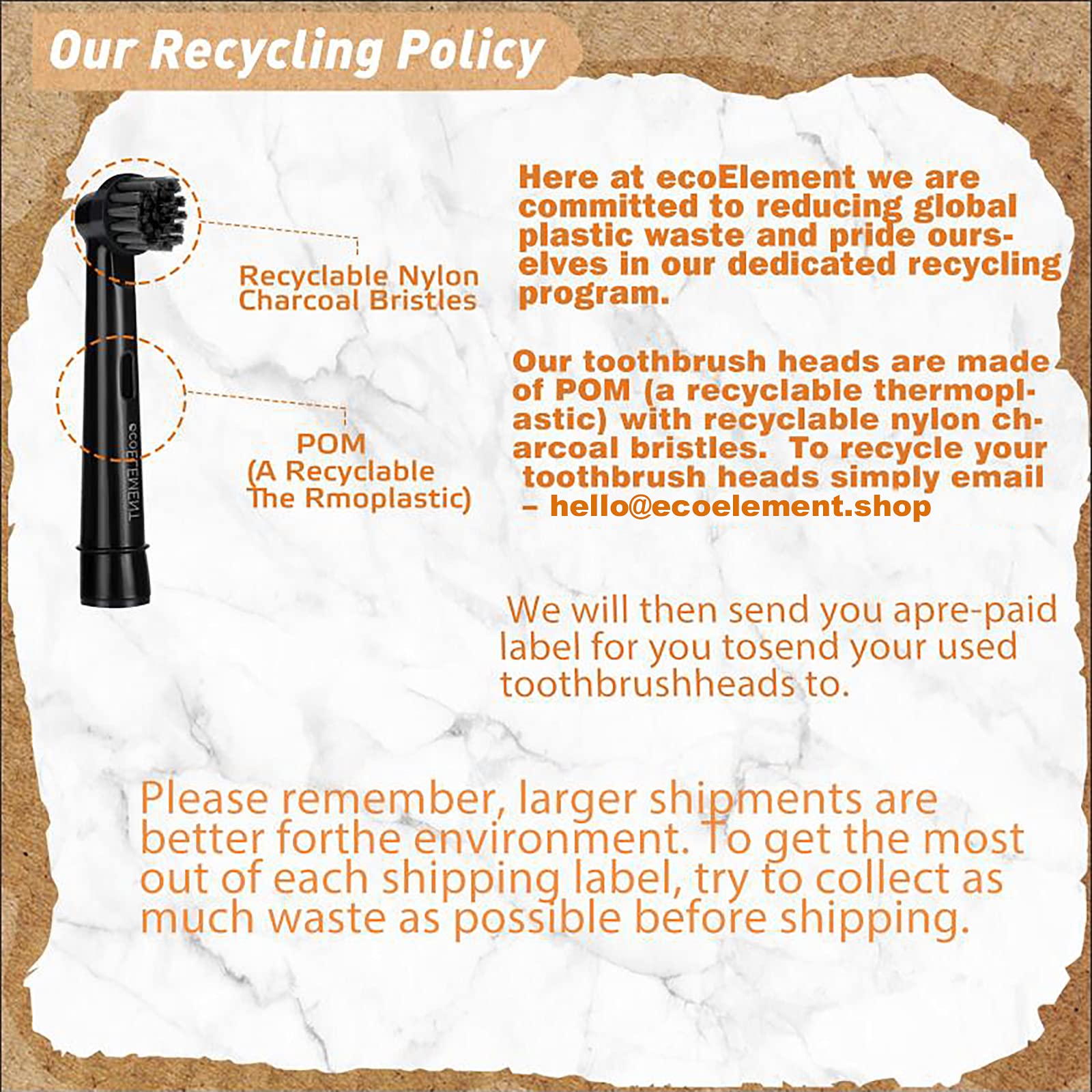 Recyclable packaging and eco-friendly branding for ecoELEMENT toothbrush heads